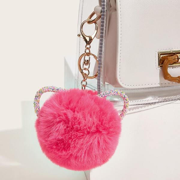 

Glitter Pom-pom Charm Bag Accessory, Pink bright