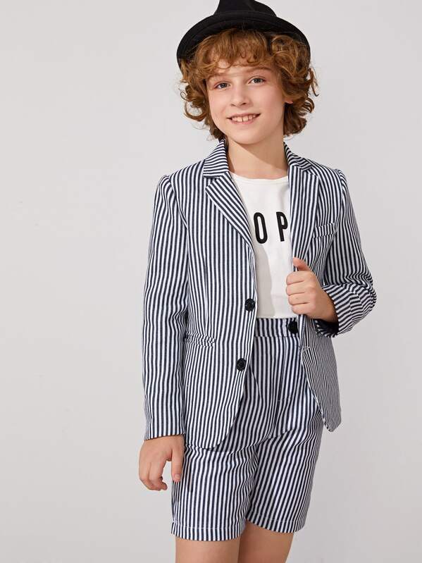 

Boys Notched Collar Striped Blazer & Bermuda Shorts Set, Navy, Misha O