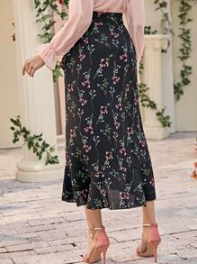 SHEIN Clasi Preto Nó Floral Boho Saia - Preto - Visão 2