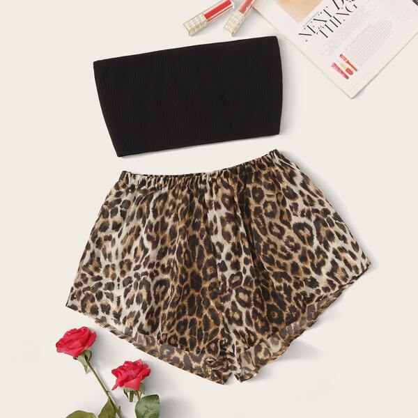 

Rib Bandeau With Leopard Shorts PJ Set, Multicolor