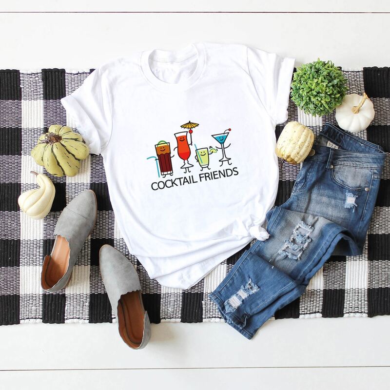 

Cartoon Cocktail And Slogan Print Tee, White
