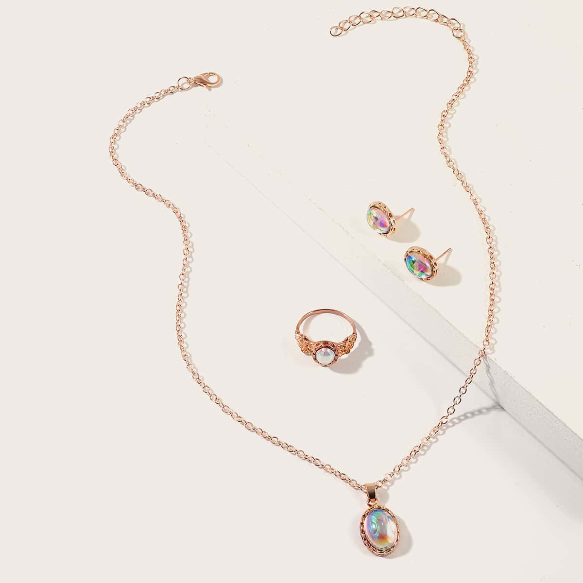 

4pcs Round Earrings & Charm Necklace & Ring