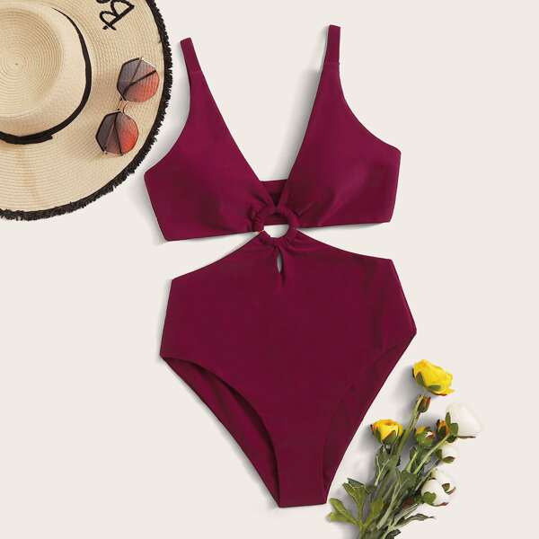 

Ring Linked One Piece Swimsuit, Burgundy