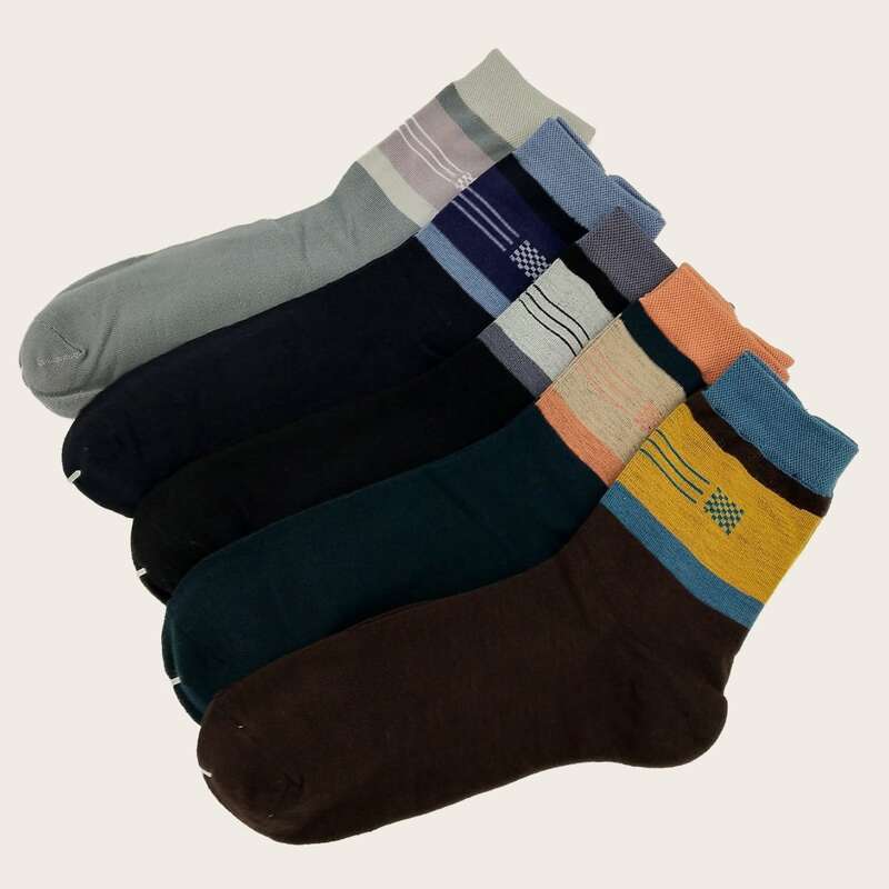 

5pairs Guys Color Block Socks, Multicolor
