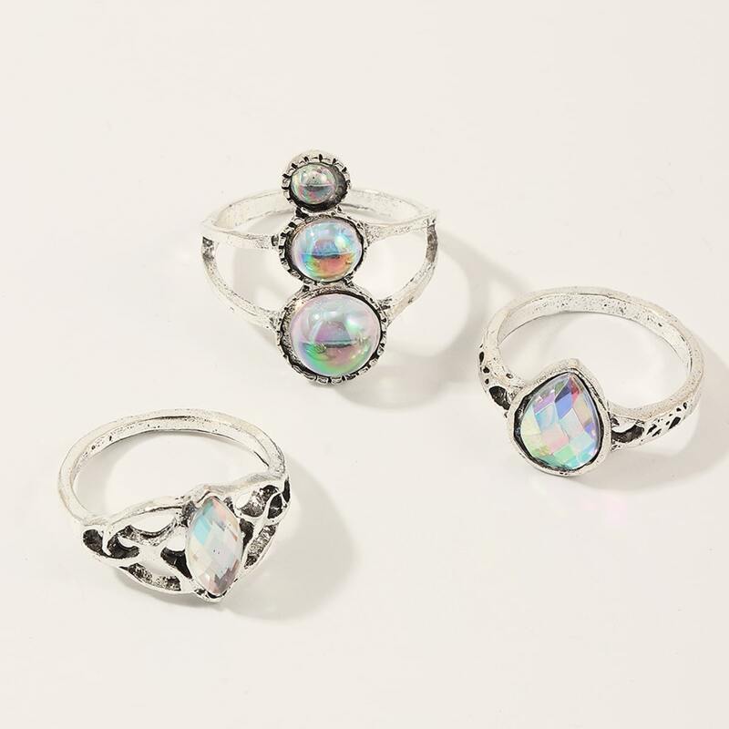 

3pcs Vintage Metallic Rings, Silver