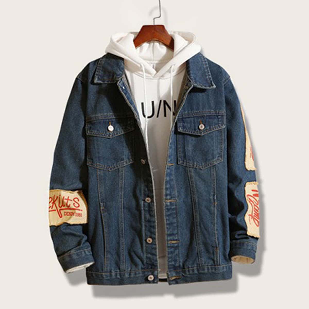 

Guys Letter & Cartoon Graphic Denim Trucker Jacket, Blue