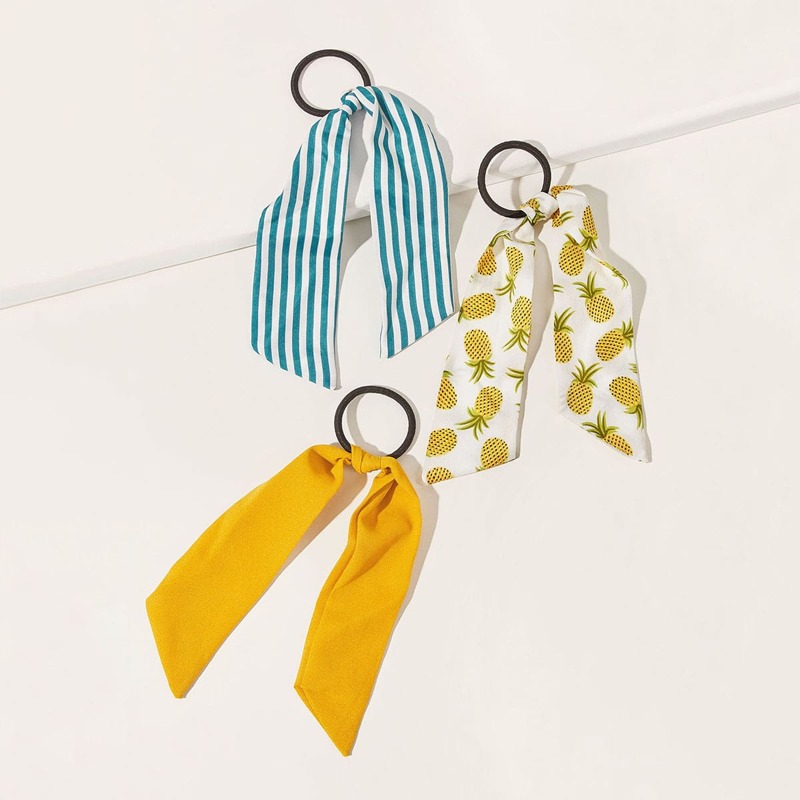

3pcs Striped & Pineapple Scrunchies Scarf, Multicolor