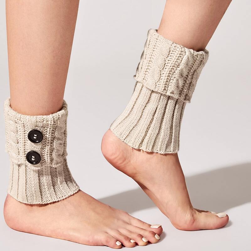 

1pair Button Decor Leg Warmer Knitted Socks, Beige