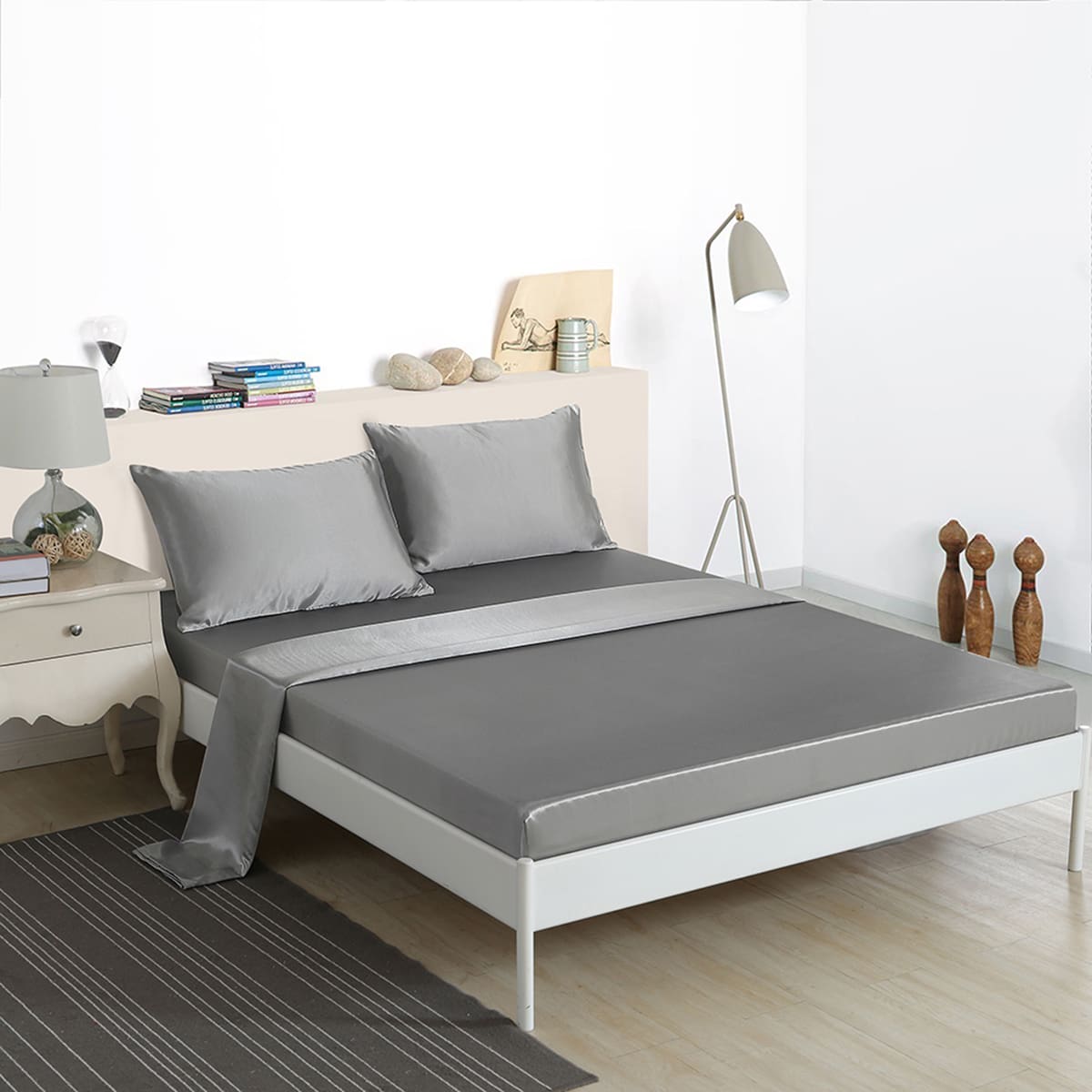 

Plain Satin Fitted Sheet Set, Grey