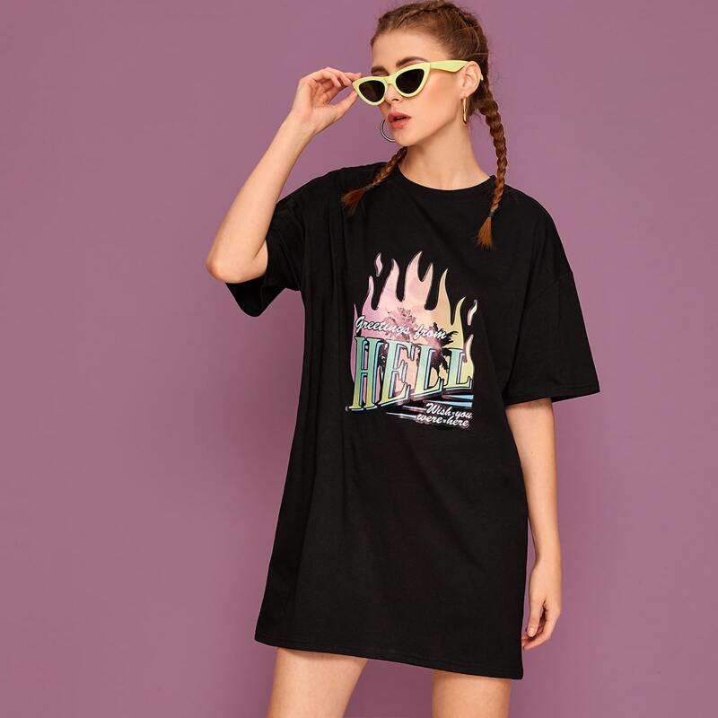 

Letter Graphic Tee Dress, Black