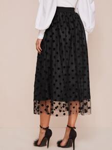 Modelyn Polka Dot Mesh Overlay Skirt - Black - View 2