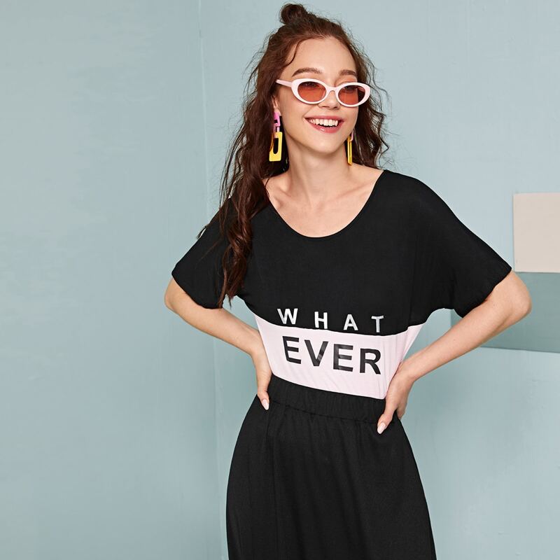 

Letter Graphic Color-Block Tee, Black and white