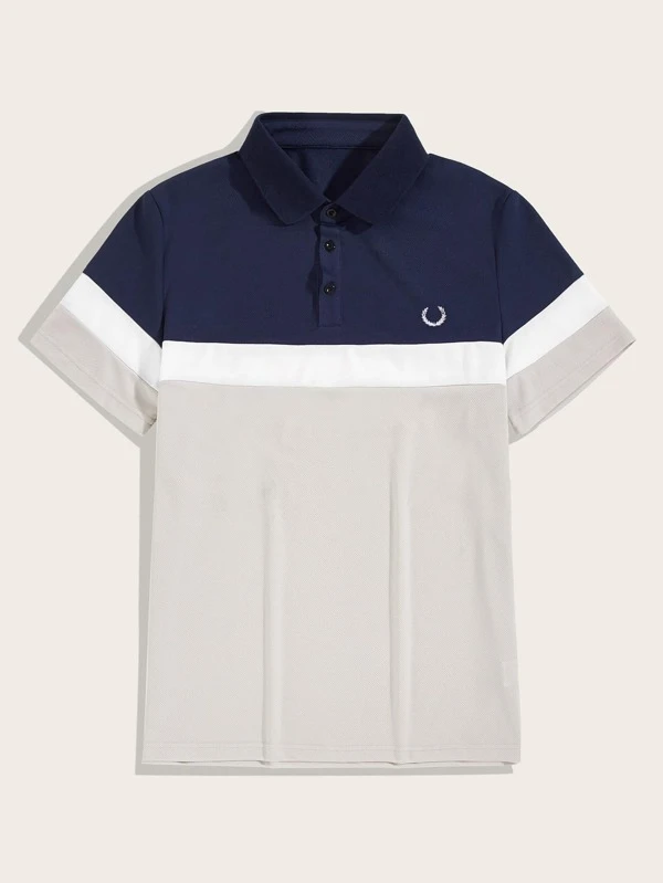 Camisa polo de hombres con bordado con costura | ROMWE Camisa polo de hombres con costura | ROMWE