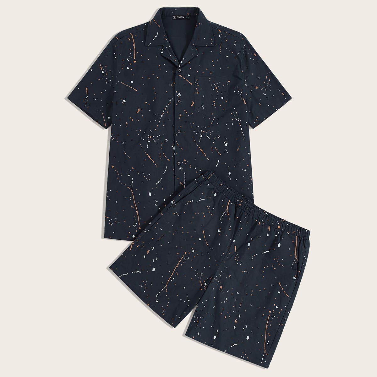 

Guys Revere Collar Pocket Patched Shirt and Shorts PJ Set, Navy