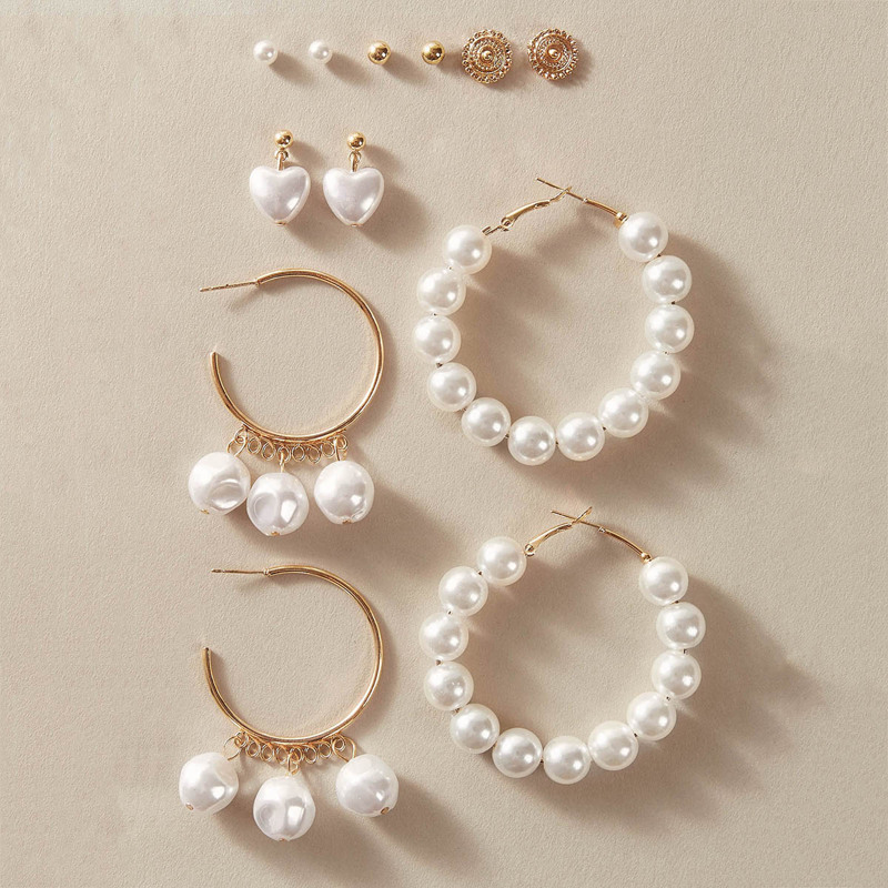

6pairs Faux Pearl Decor Earrings, White
