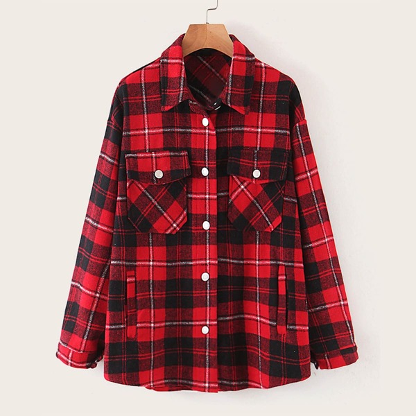 

Flap Pocket Plaid Tweed Coat, Multicolor