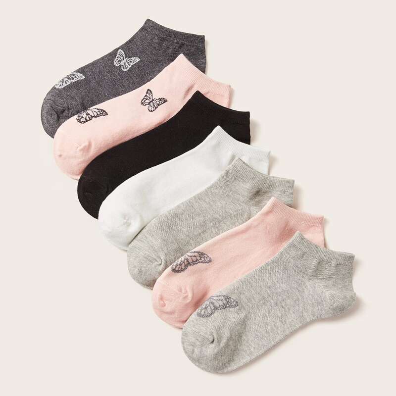 

7pairs Butterfly Pattern Socks, Multicolor