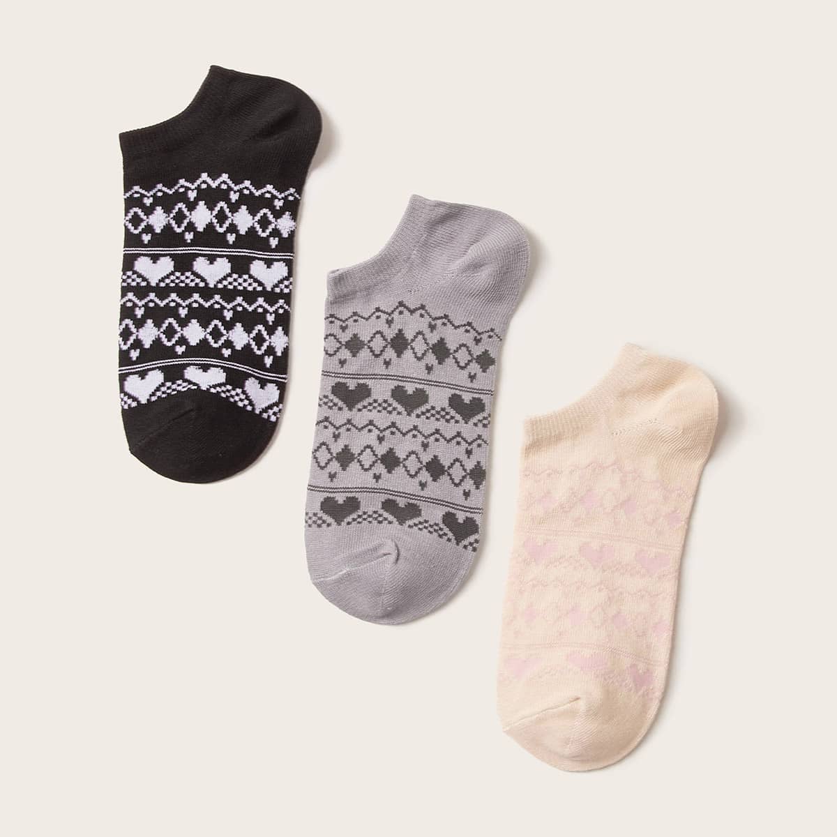 

3pairs Heart Pattern Socks, Multicolor
