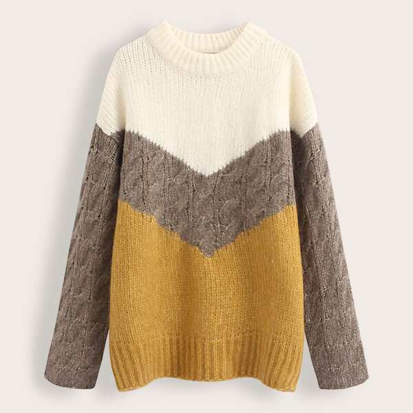 

Drop Shoulder Cut And Sew Sweater, Multicolor