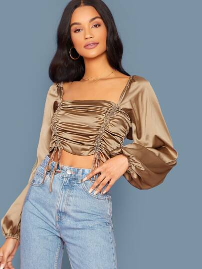 لباس علوي ساتان مدروز وبأربطة امامي