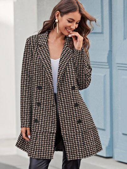 Double Breasted Houndstooth Blazer
