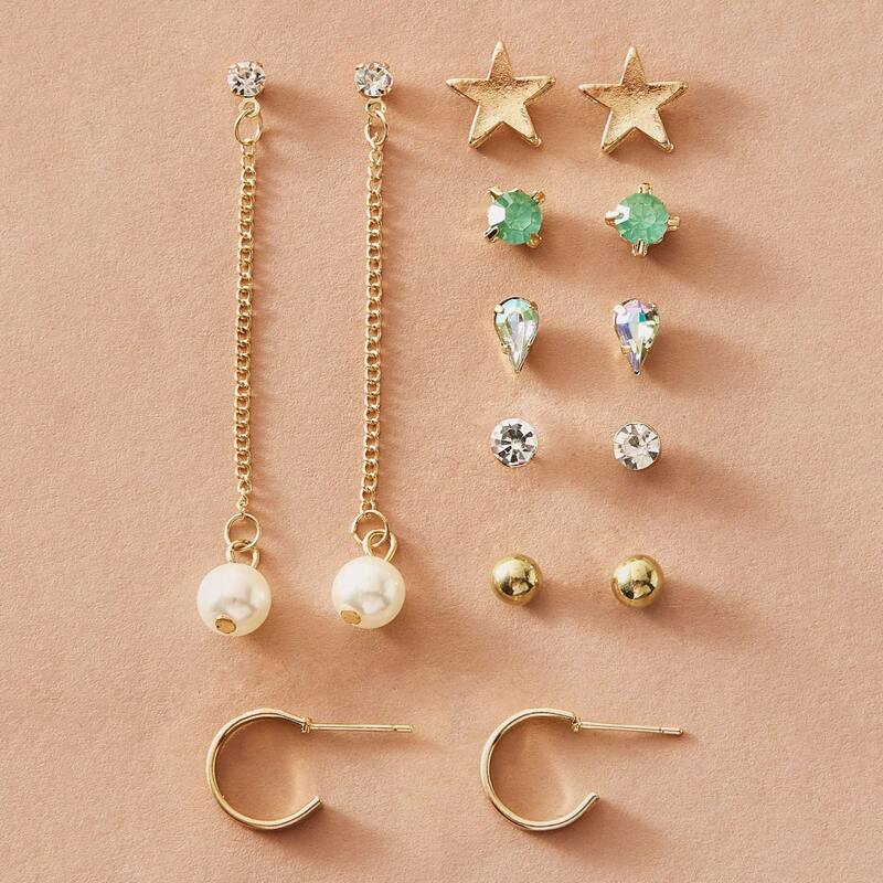 

7pairs Faux Pearl & Star Decor Earrings, Multicolor