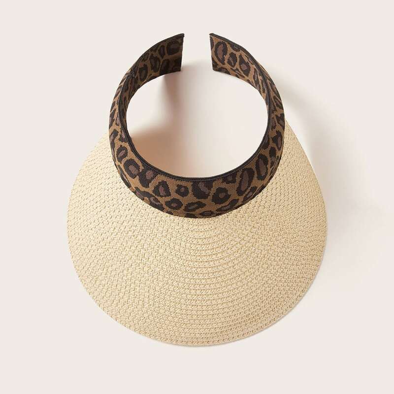 

Leopard Pattern Straw Woven Visor, Multicolor
