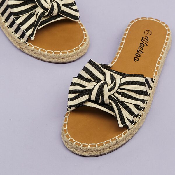 

Twist Detail Open Toe Canvas Slide Sandals, Black and white