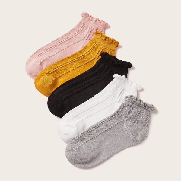 

5pairs Frill Trim Socks, Multicolor