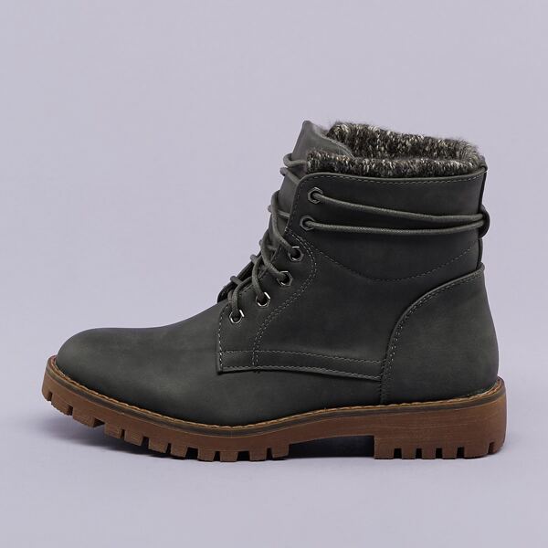 

Lace Front Knitted Cuff Lug Sole Hiking Boots, Black