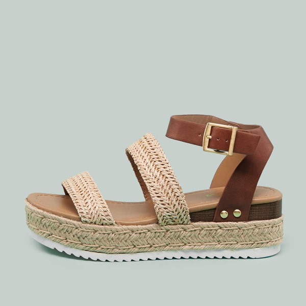 

Woven Raffia Open Toe Platform Espadrille Sandals, Multicolor