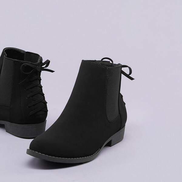 

Back Laced Detail Side Goring Almond Toe Booties, Black