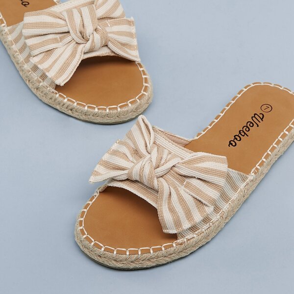 

Bow Accent Open Toe Canvas Slide Sandals, Multicolor
