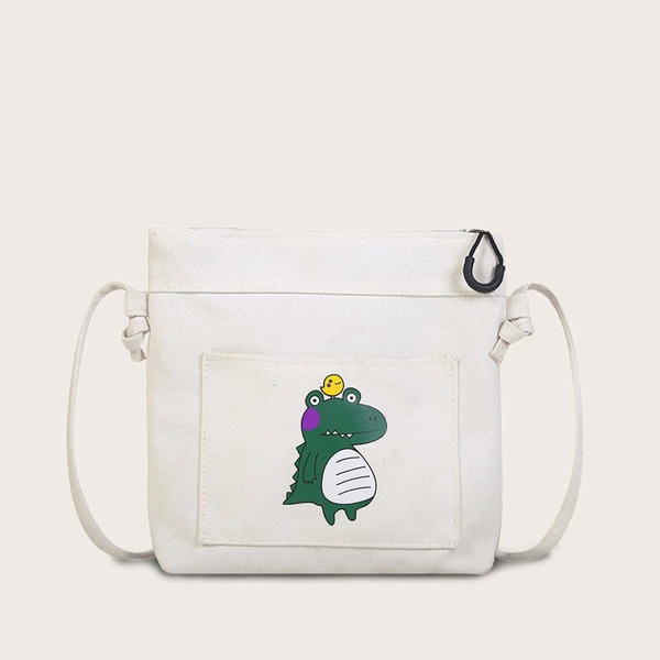

Girls Dinosaur Graphic Canvas Crossbody Bag, White