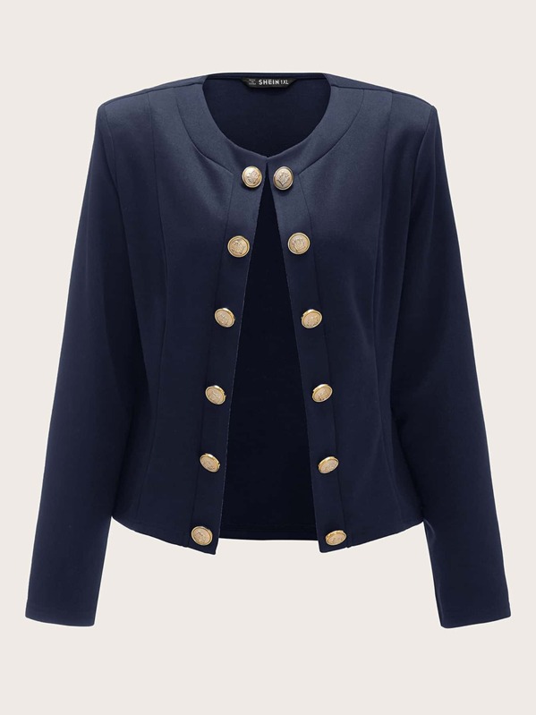 

Plus Double Button Solid Jacket, Navy