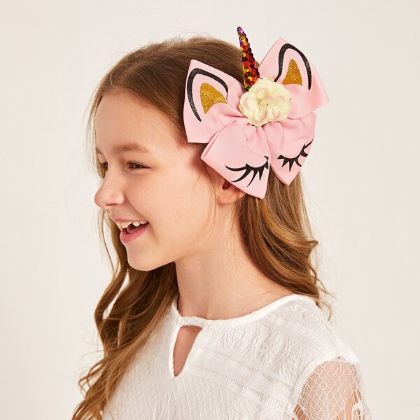 

Toddler Girls Sequin Bow Knot Decor Hair Clip, Baby pink