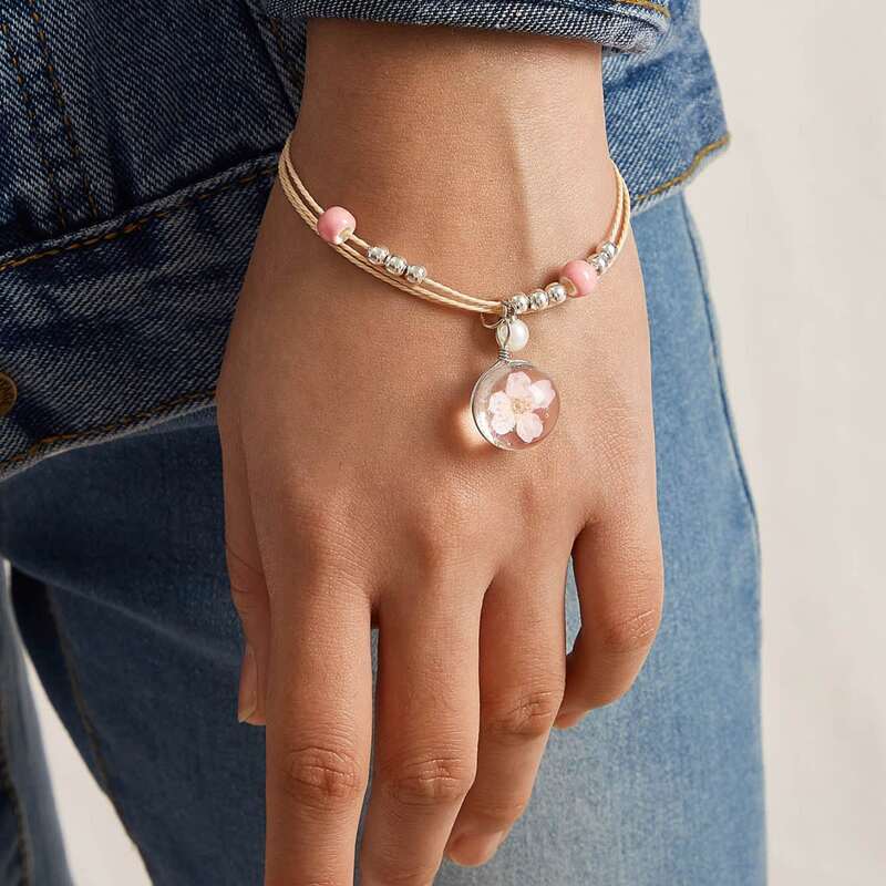 

1pc Faux Pearl Charm String Bracelet, Multicolor