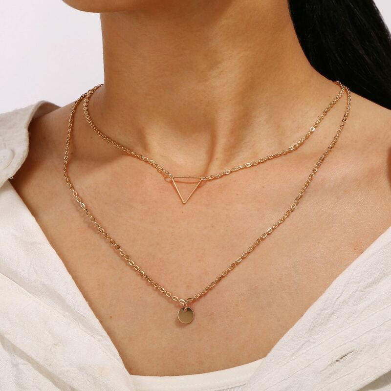 

1pc Geometric Charm Layered Necklace, Gold