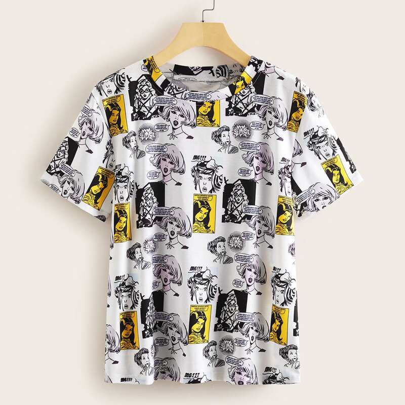 

Comic Print Short Sleeve Tee, Multicolor