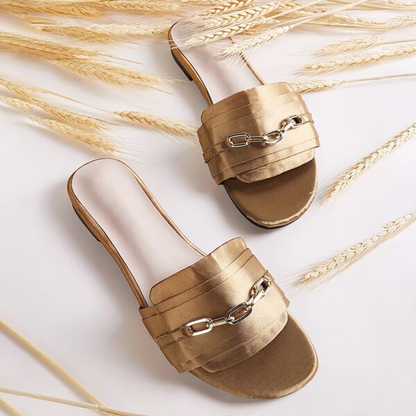 

Metal Chain Decor Flat Sliders, Gold