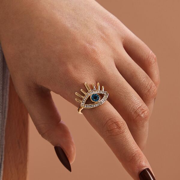 

1pc Rhinestone Engraved Eye Decor Ring, Multicolor