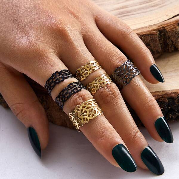 

6pcs Hollow Out Ring, Multicolor