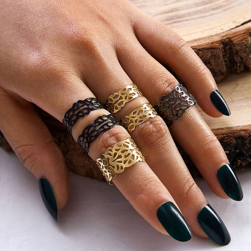 

6pcs Hollow Out Ring, Multicolor