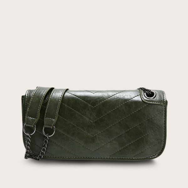

Chevron Detail Baguette Bag, Green