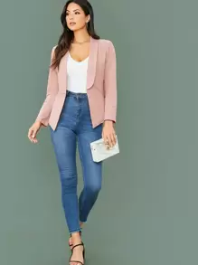 SHEIN Unity 翻領素色西裝外套 - 淺粉色 - 查看 5