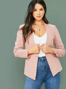 SHEIN Unity 翻領素色西裝外套 - 淺粉色 - 查看 1