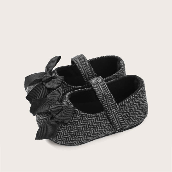 

Baby Girl Bow Decor Velcro Strap Flats, Grey