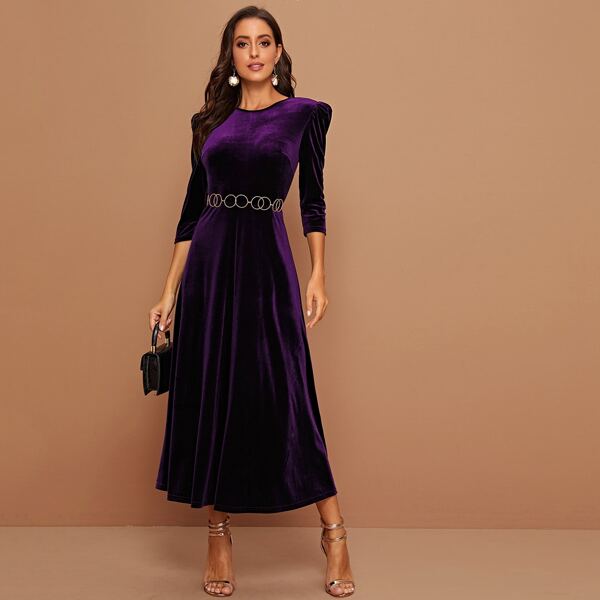 

Gigot Sleeve Velvet Dress Without Chain, Purple