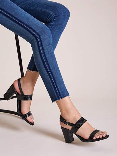 Croc Embossed Slingback Chunky Heels