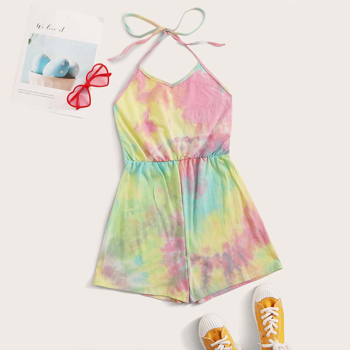 

Tie Dye Halter Neck Romper, Multicolor